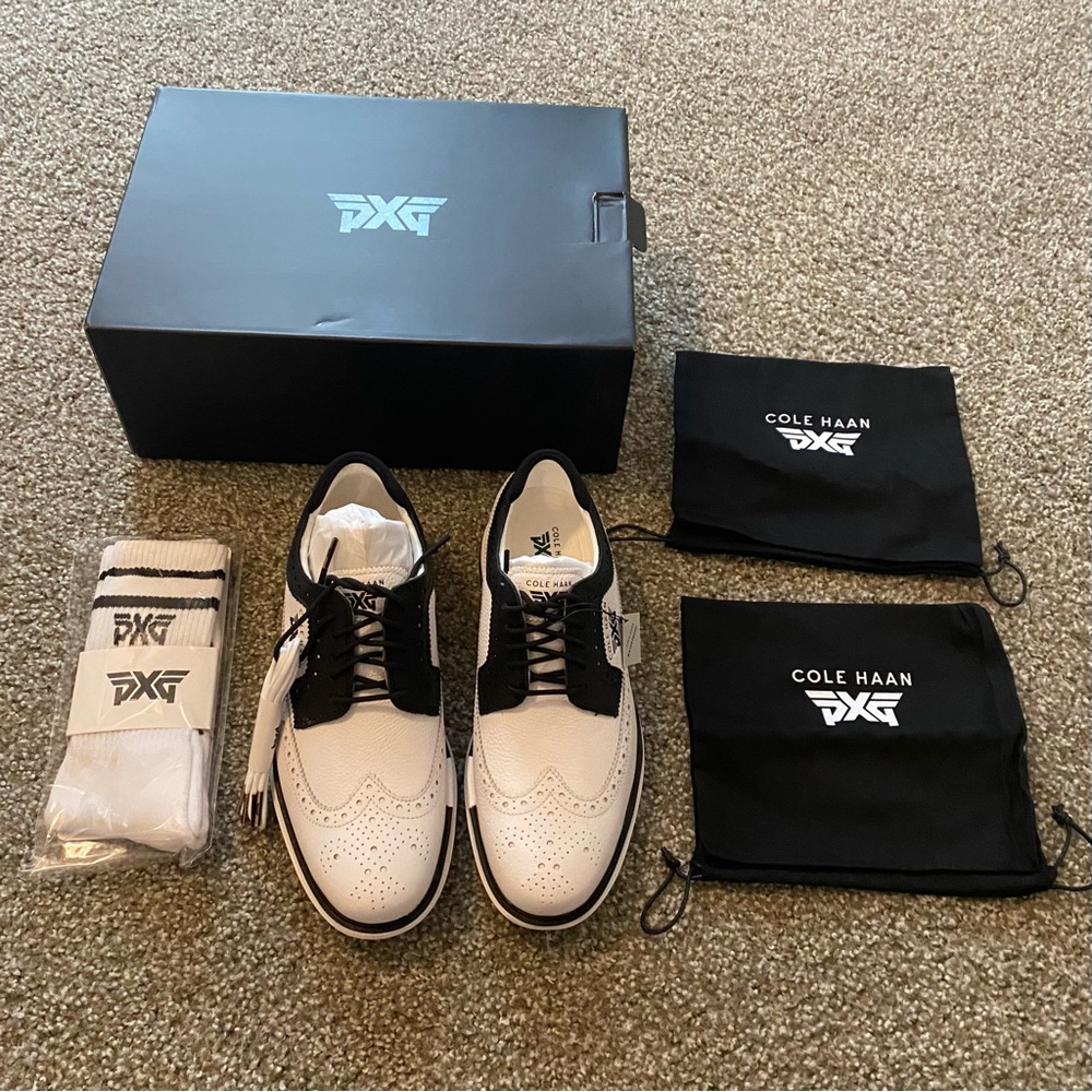 NWT PXG X Cole Haan Waterproof Tour Golf Shoes With Socks, Laces, and Shoe Bags